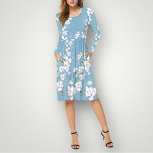 Db Moon Long Sleeve Empire Waist Flower Dress with Pockets (934)